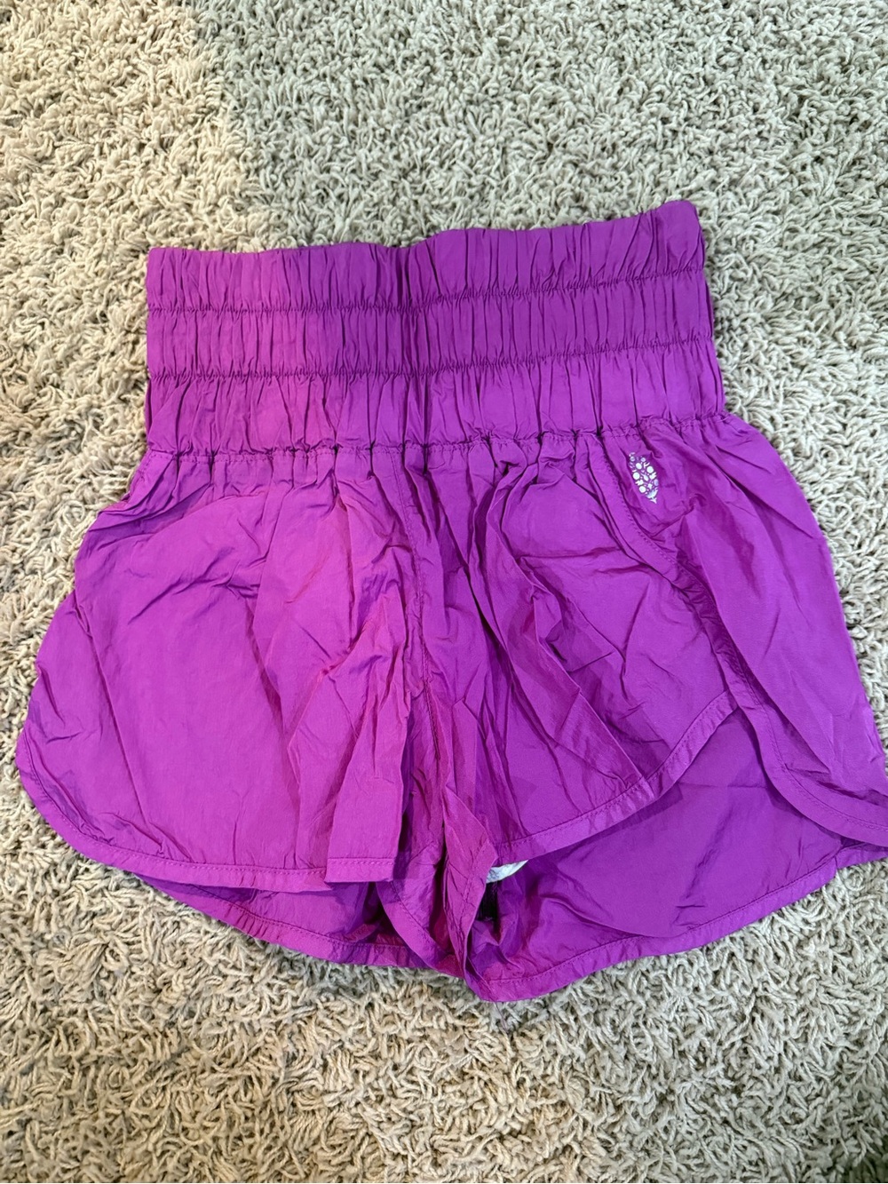 FP Movement by Free People High Smocked Waist Magenta Athletic Shorts